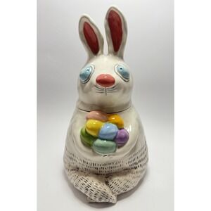 Buzz Bunny Easter Cookie Candy Jar Blue Sky Clayworks 13" Rabbit Eggs  2018